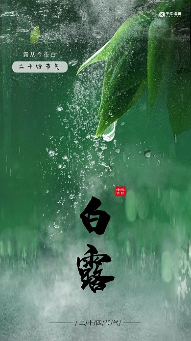 白露绿色植物烟雾露珠海报