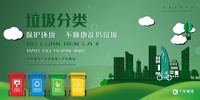 绿色剪纸垃圾分类展板