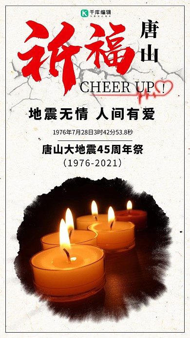 千库原创唐山地震45周年海报