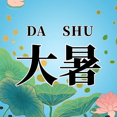 大暑荷花荷叶蓝色绿色中国风公众号次图