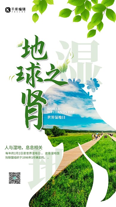 地球之肾湿地绿色简约风格海报