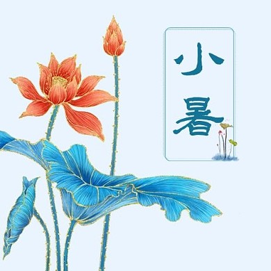 小暑荷叶淡蓝色手绘次图