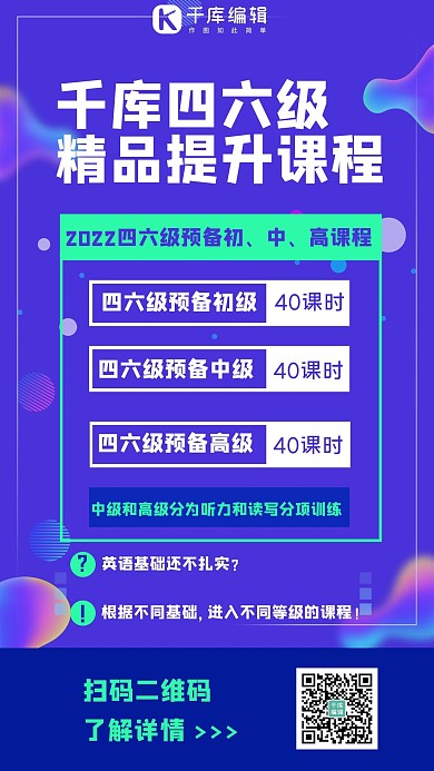 四六级精品课程四六级蓝色简约蓝色海报