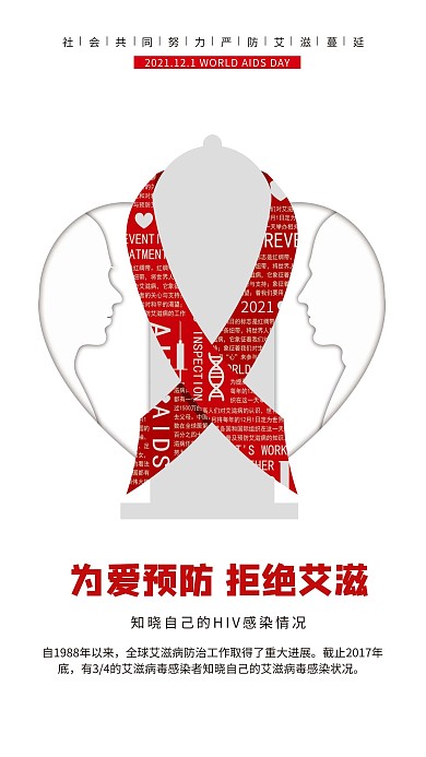 艾滋病日现代简洁剪影风宣传海报