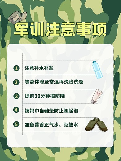 军训注意事项迷彩拼色简约小红书