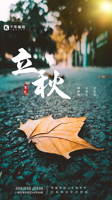 立秋落叶暖色调简约海报