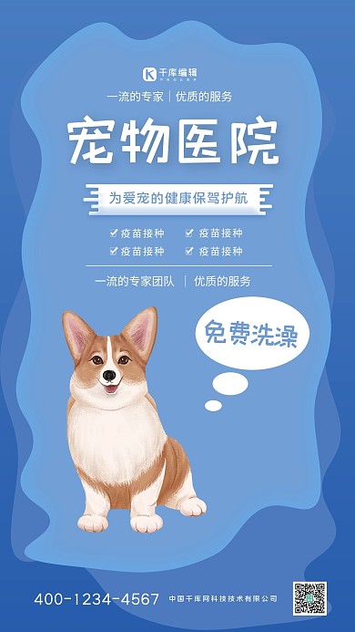 宠物医院蓝色大气海报
