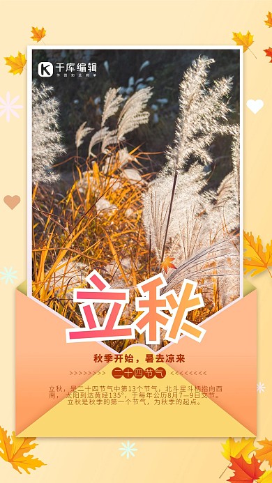 立秋节气秋天黄色简约海报