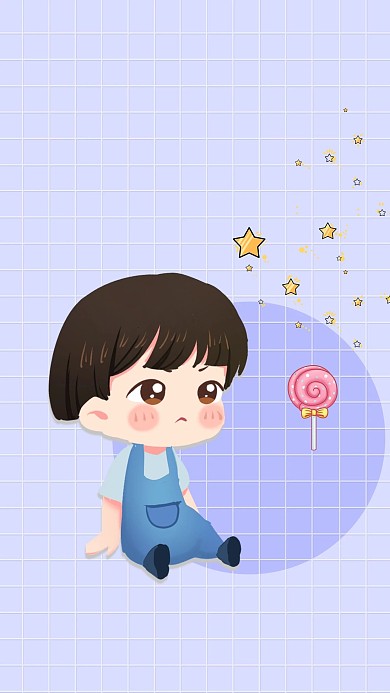 千库编辑原创简约手机壁纸小孩紫色卡通手机壁纸