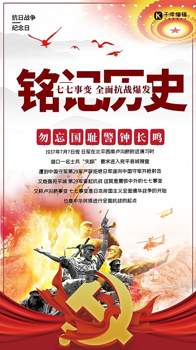 千库原创勿忘国耻铭记历史七七事变海报