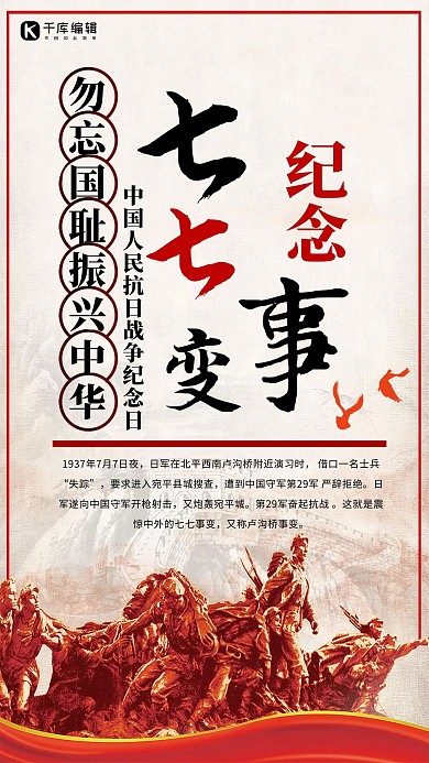 千库原创七七事变抗战纪念日海报