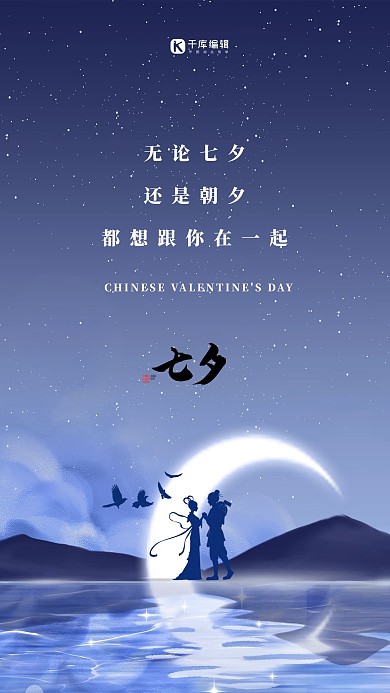 七夕节情人节蓝色简约海报