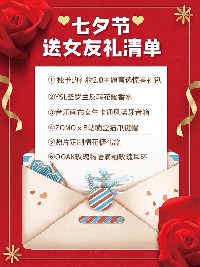 七夕玫瑰花红色简约手机配图