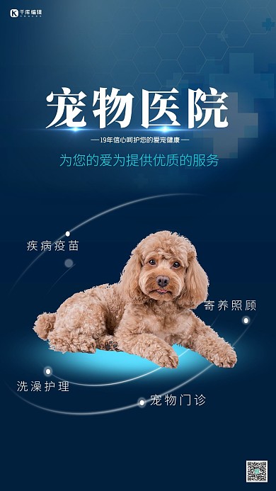 宠物医院狗狗蓝色创意海报