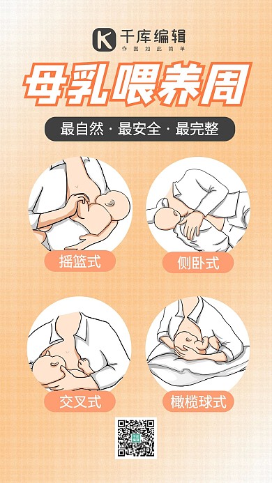 世界母乳喂养周妈妈喂奶橙色渐变手机海报