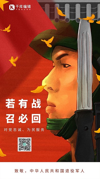 退伍退役军人红色简约海报