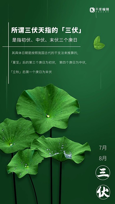 三伏绿色简约文艺风夏季时节广告海报