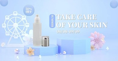 跨境电商展台紫色C4D电商横版海报