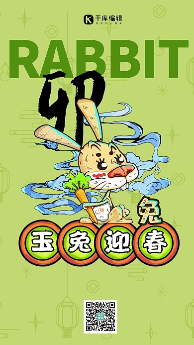 十二生肖兔年绿色国潮风海报