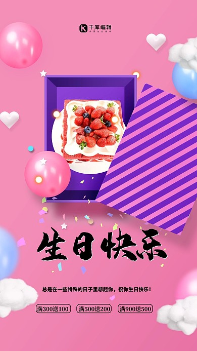 生日快乐礼物粉色创意海报