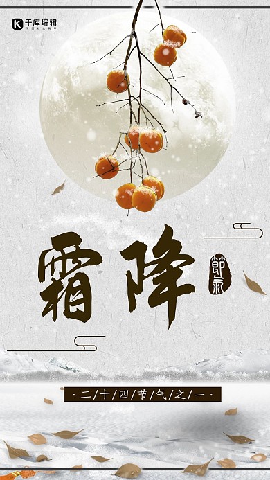 霜降褐色传统节气宣传手机海报
