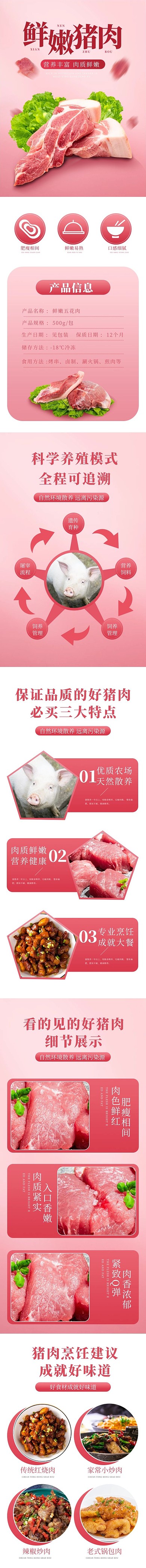 生鲜农产品猪肉粉色简约电商详情页
