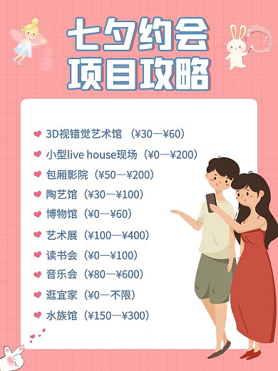 七夕攻略情侣粉色简约小红书
