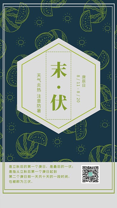 简约平铺水果末伏宣传海报