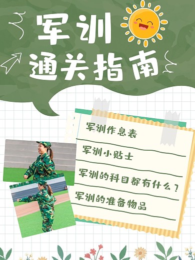 新生军训通关秘籍迷彩简约小红书配图