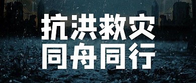 抗洪救灾同舟同行黑色大字手机海报