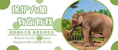 世界大象日大象绿色简约波点公众号首图