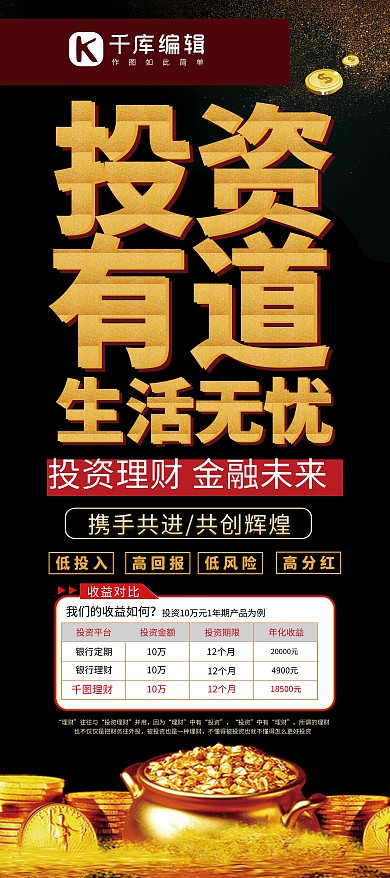 高端黑金投资有道生活无忧理财展架