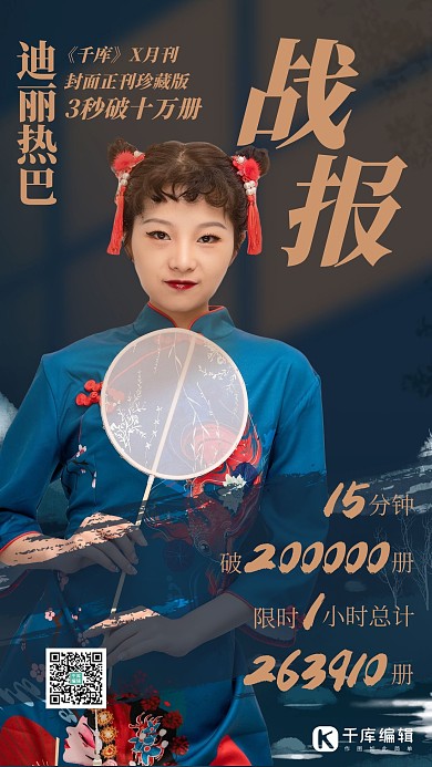明星业绩战报人物蓝色中式海报