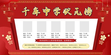 状元榜中考学校红色简约展板
