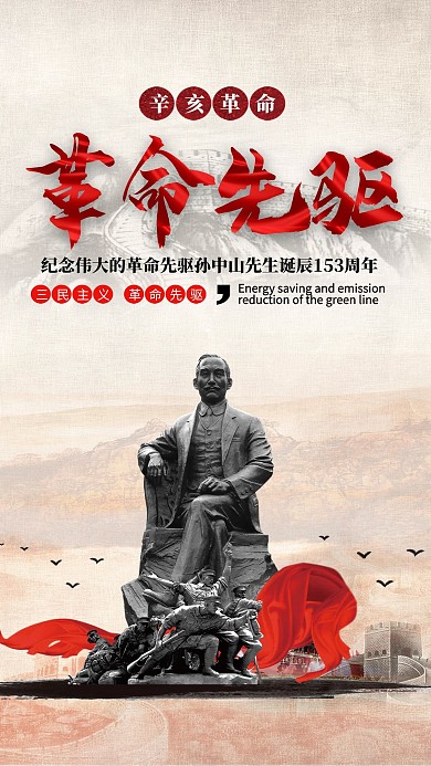复古中国风孙中山诞辰153周年党建海报