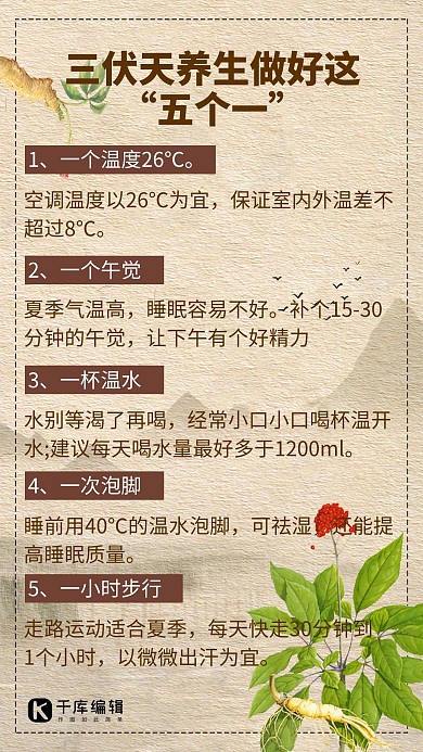 三伏天花棕色养生海报