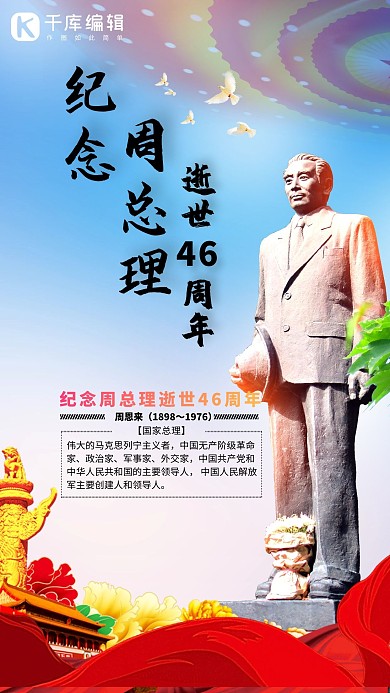 纪念伟人周恩来红色海报周恩来