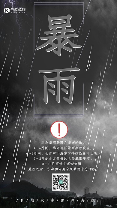 暴雨自然灾害预警海报