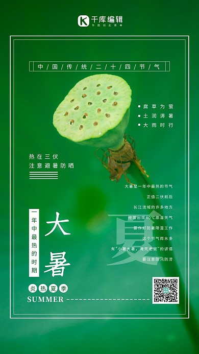 大暑二十四节气绿色清新海报