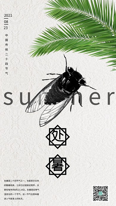 中国传统尾声简约蝉处暑节气海报
