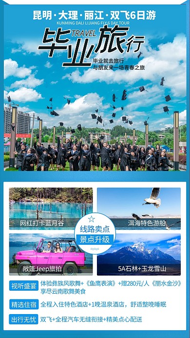 云南毕业游毕业合照蓝色海报
