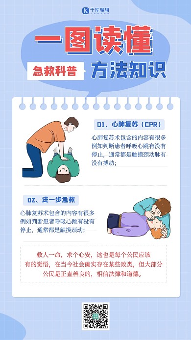 一图读懂急救科普蓝色扁平海报