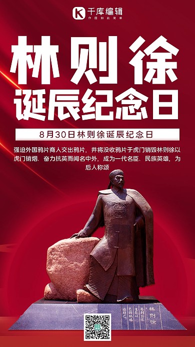 林则徐诞辰纪念日林则徐诞辰红色简约手机海报