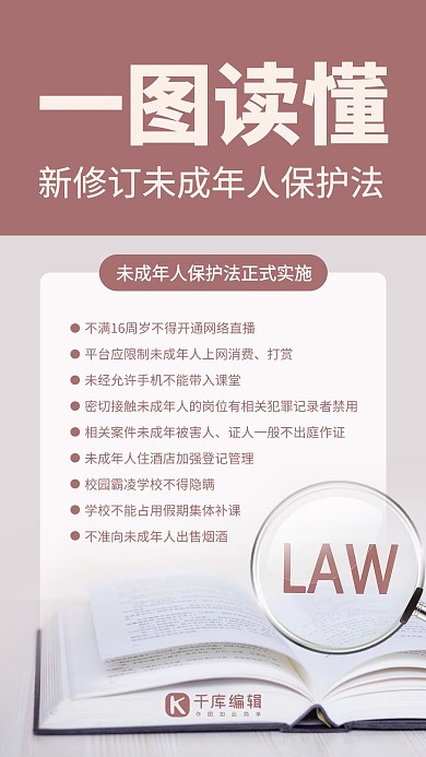 一图读懂法律暗粉色简约风手机海报