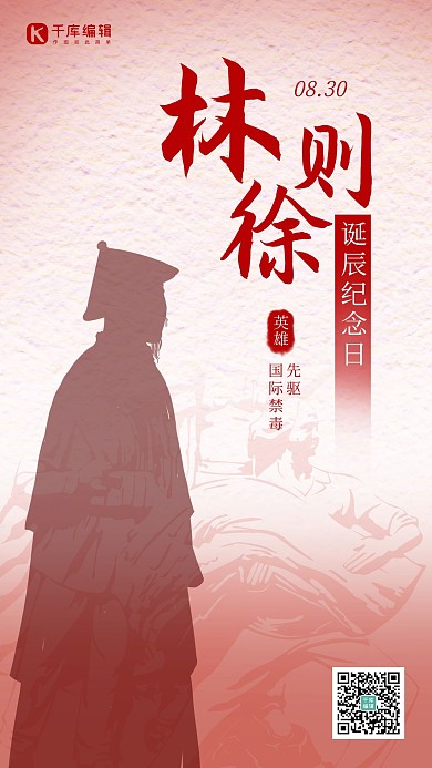 林则徐诞辰纪念日人物红色 白色简约海报
