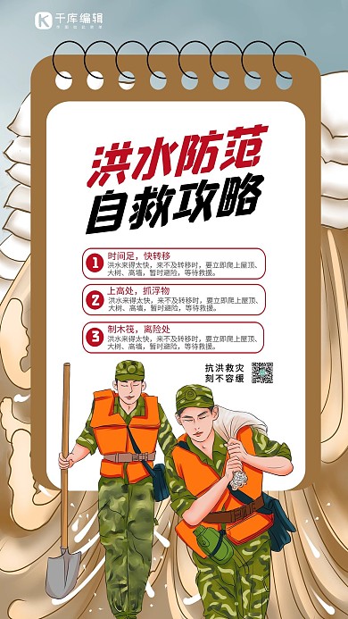 洪水防范自救攻略黄色简洁海报