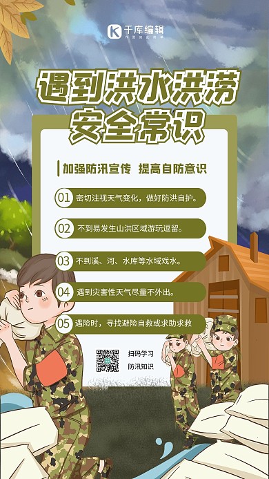 遇到洪水洪涝安全常识绿色简约海报