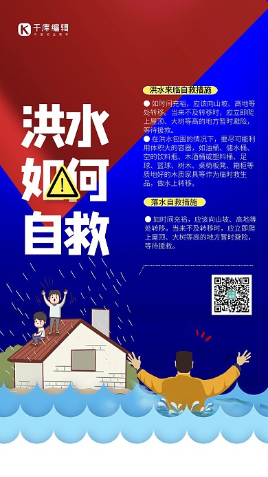 洪水如何自救蓝色创意海报