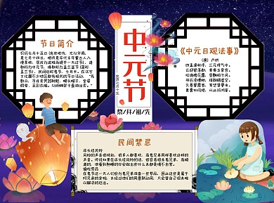 蓝色卡通风中元节小报word手抄报