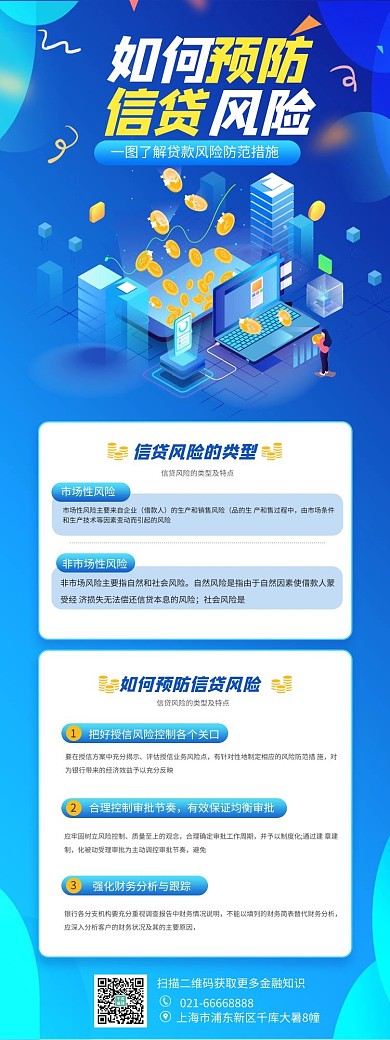 金融预防信贷风险蓝色简约H5长图  保险类 金融 H5 长图